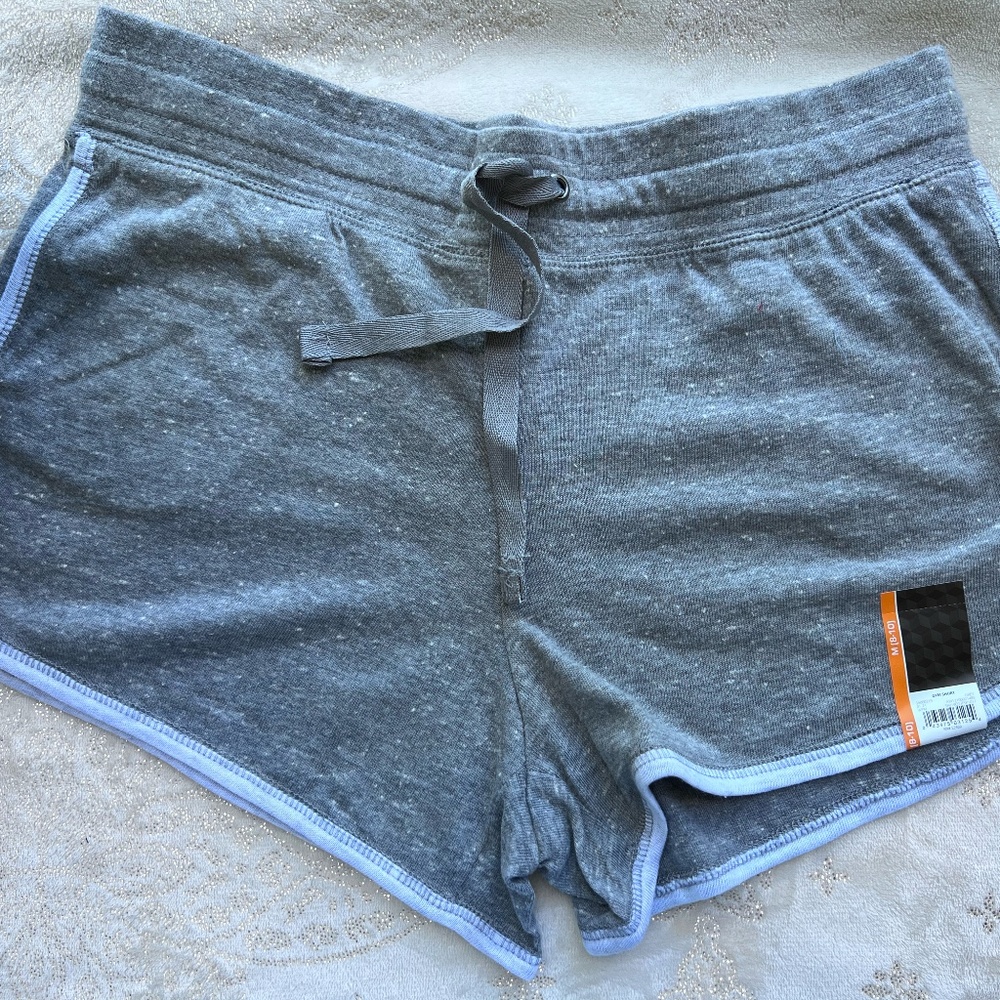 Gray sport fabric shorts with white stripes size M